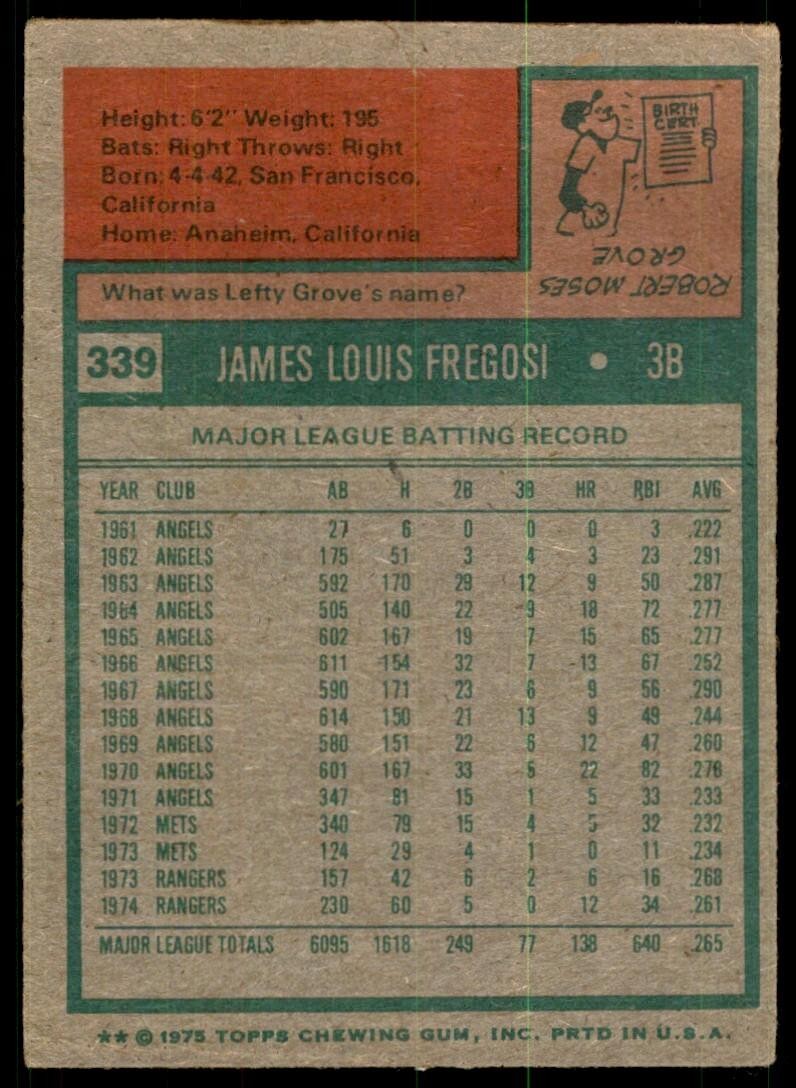 1975 Topps Jim Fregosi A Baseball Cards #339