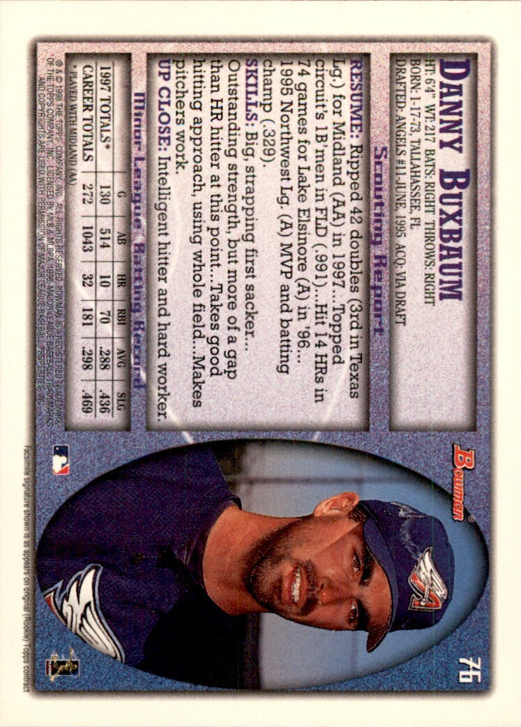 1998 Bowman Danny Buxbaum . Anaheim Angels #76