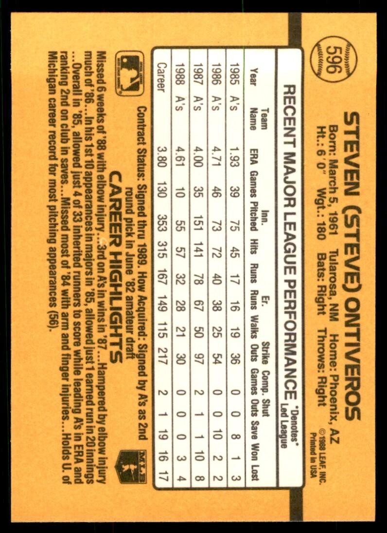 1989 Donruss Steve Ontiveros A Baseball Cards #596