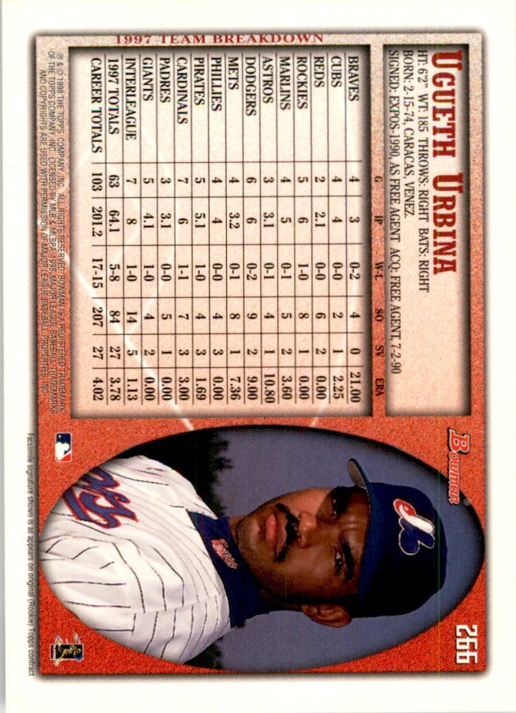 1998 Bowman Ugueth Urbina . Montreal Expos #266
