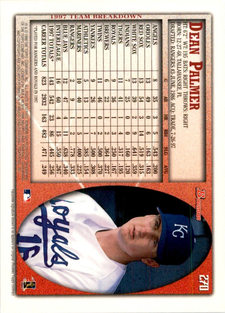 1998 Bowman Dean Palmer . Kansas City Royals #270