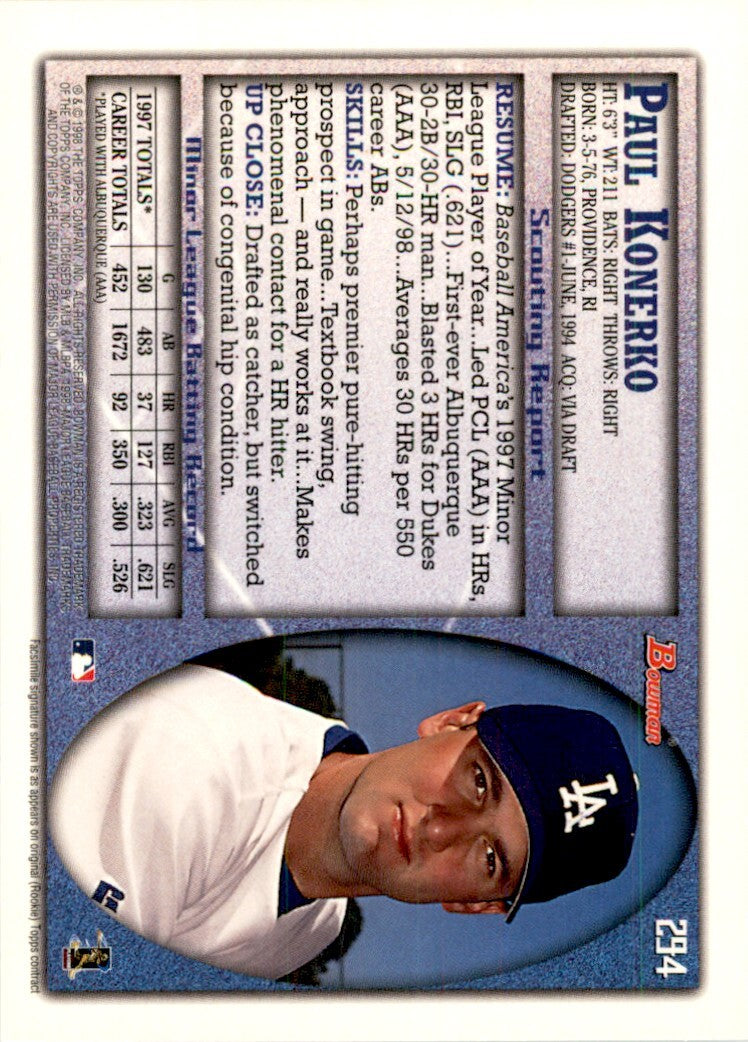1998 Bowman Paul Konerko . Los Angeles Dodgers #294