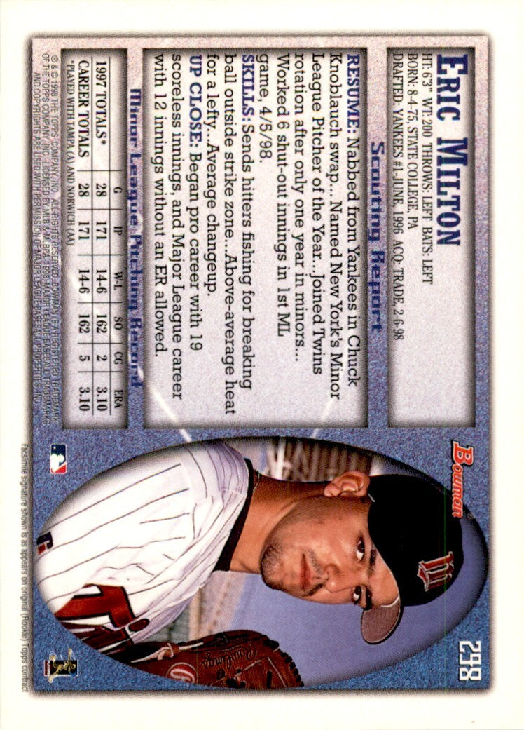 1998 Bowman Eric Milton . Minnesota Twins #298