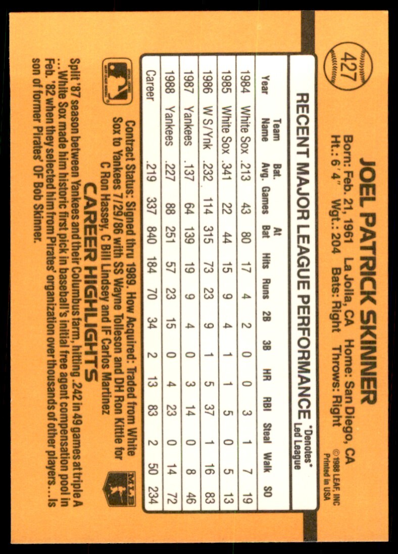1989 Donruss Joel Skinner Baseball Cards #427