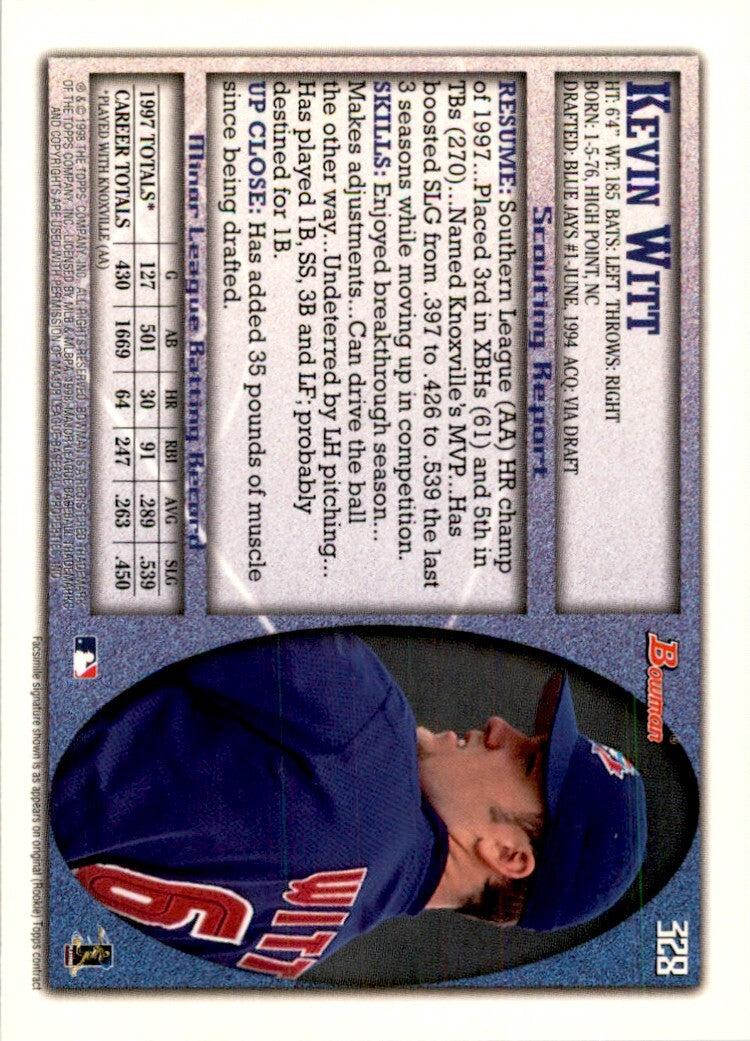 1998 Bowman Kevin Witt . Toronto Blue Jays #328