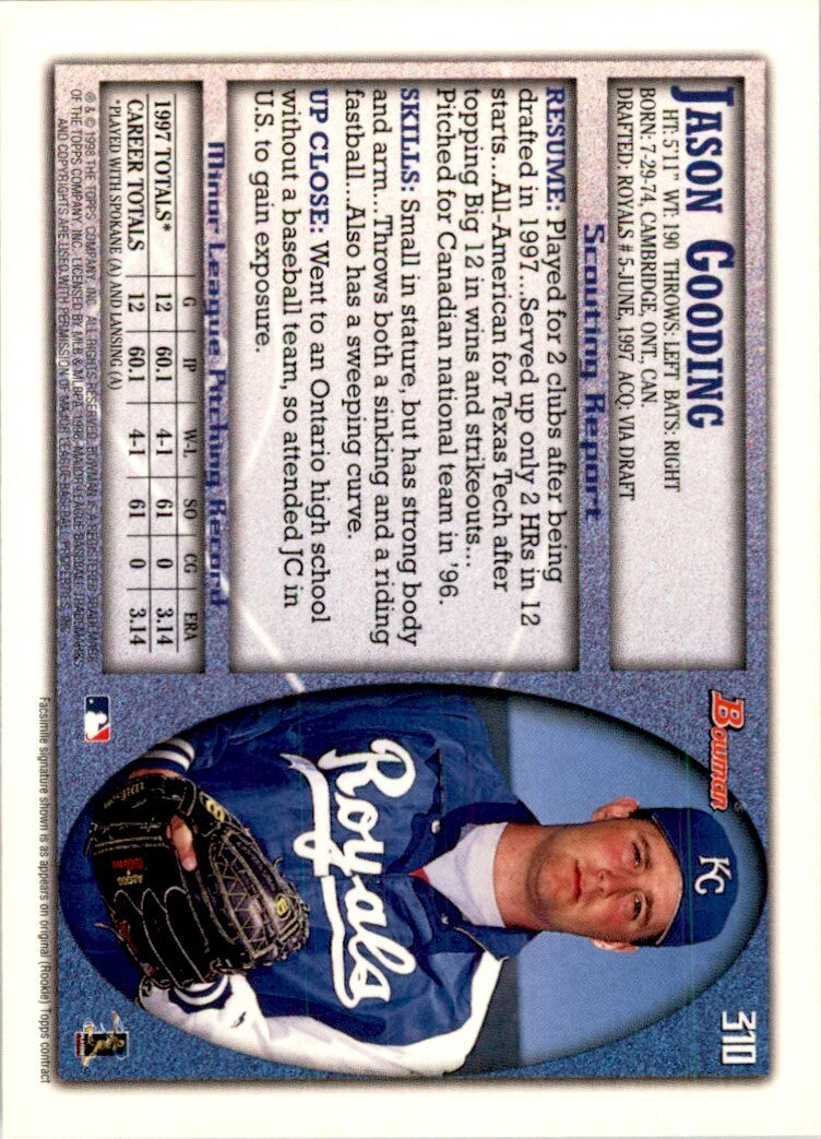 1998 Bowman Jason Gooding . Kansas City Royals #310