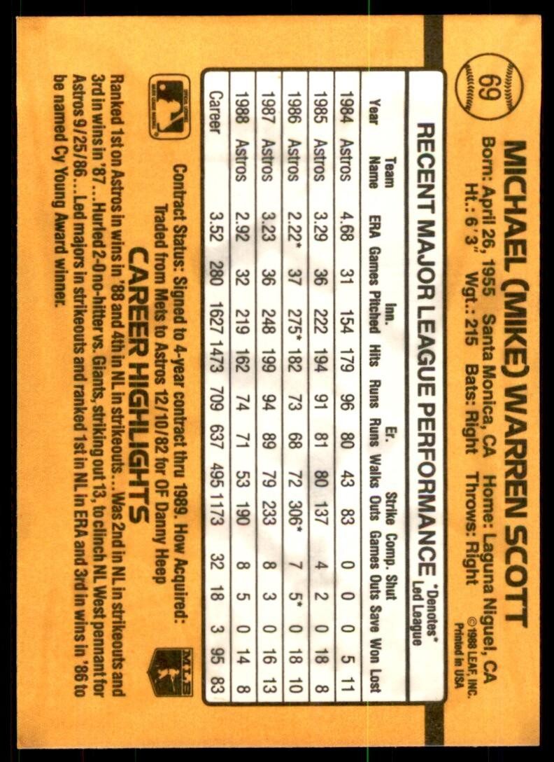 1989 Donruss Mike Scott A Baseball Cards #69
