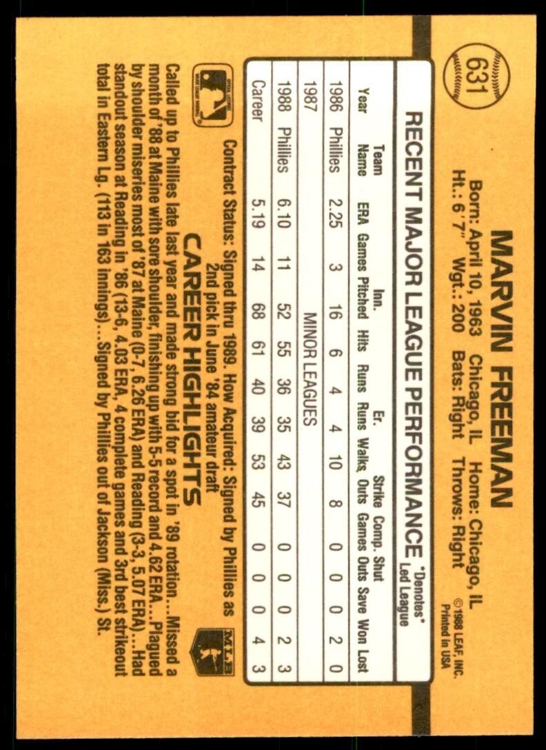 1989 Donruss Marvin Freeman C Baseball Cards #631