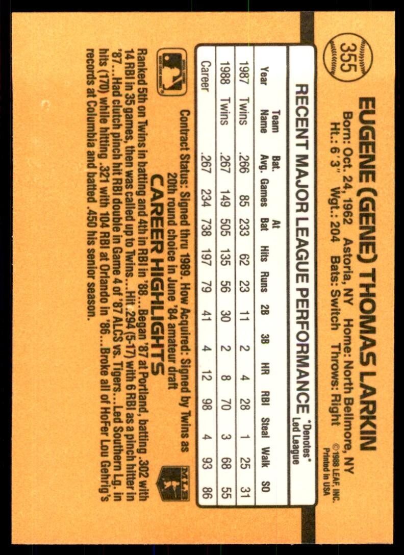 1989 Donruss Gene Larkin Baseball Cards #355