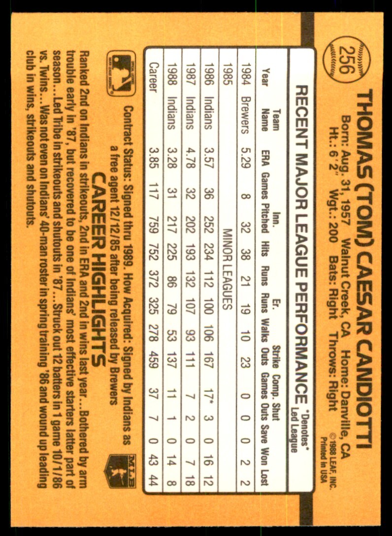 1989 Donruss Tom Candiotti A Baseball Cards #256