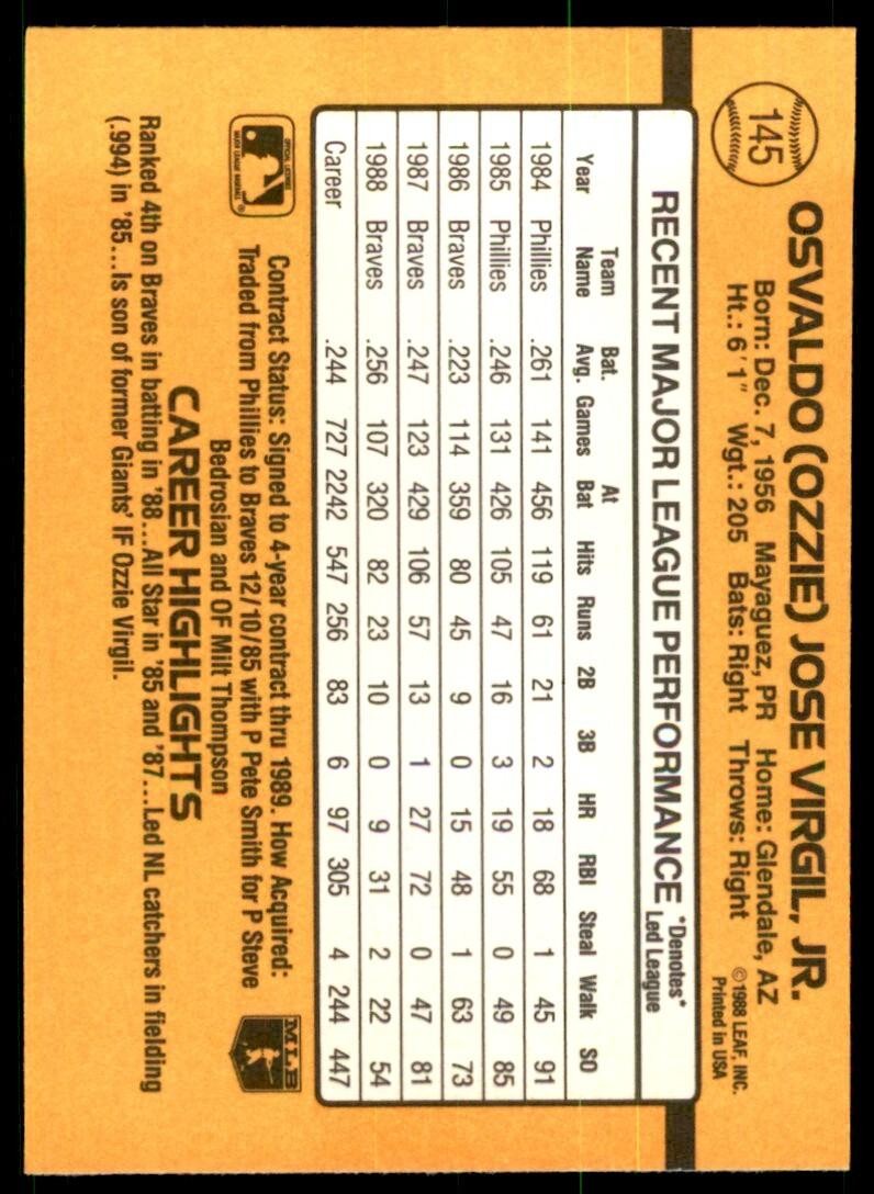 1989 Donruss Ozzie Virgil A Baseball Cards #145