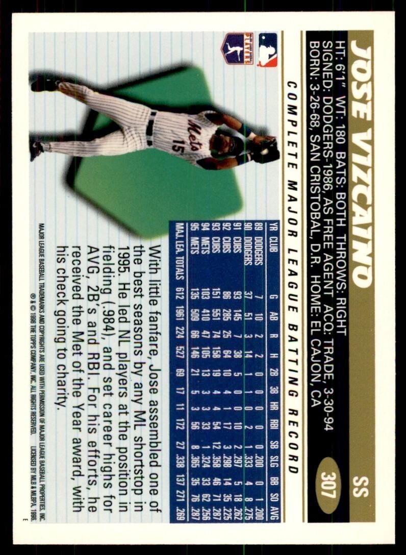 1996 Topps Jose Vizcaino Baseball Cards #307