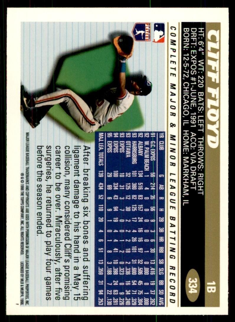 1996 Topps Cliff Floyd A Baseball Cards #334