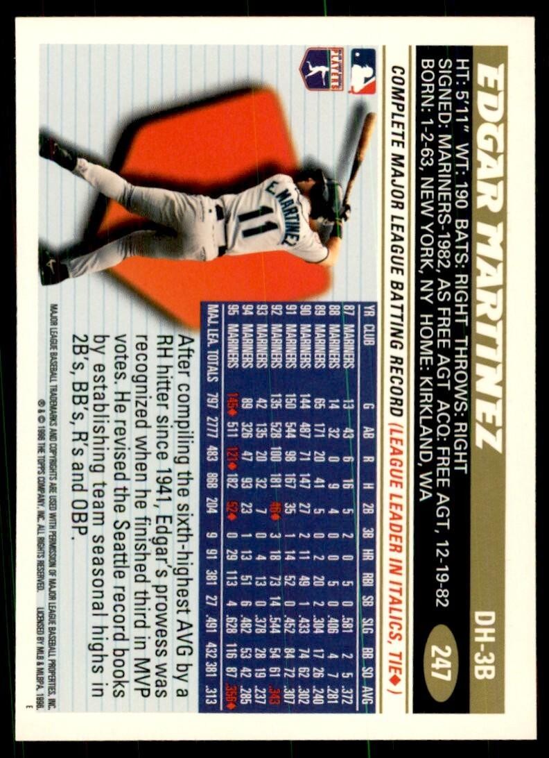 1996 Topps Edgar Martinez A Baseball Cards #247