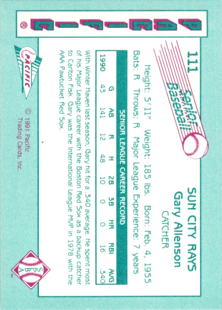 1991 Pacific Senior League Gary Allenson . Sun City Rays #111