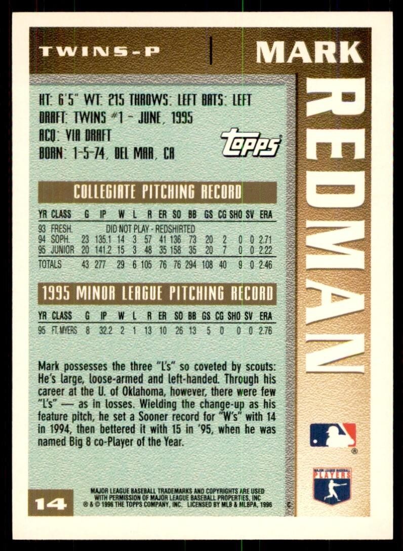 1996 Topps Mark Redman Baseball Card #14