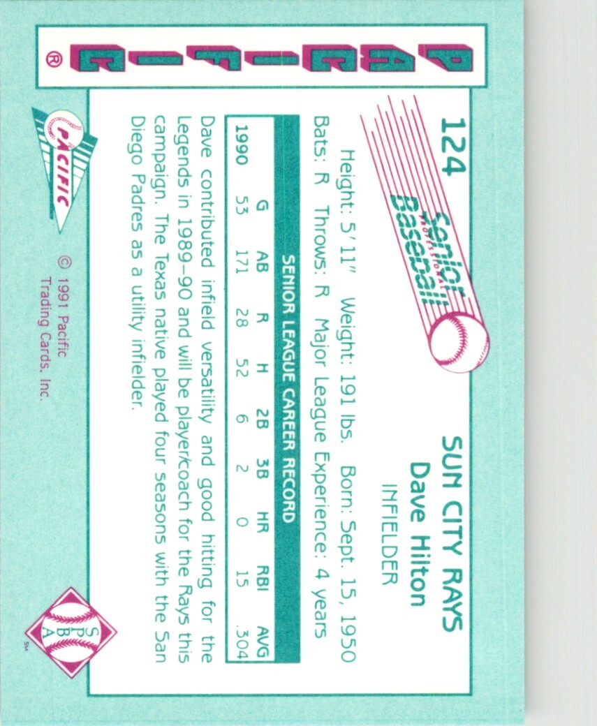 1991 Pacific Senior League Dave Hilton . Sun City Rays #124