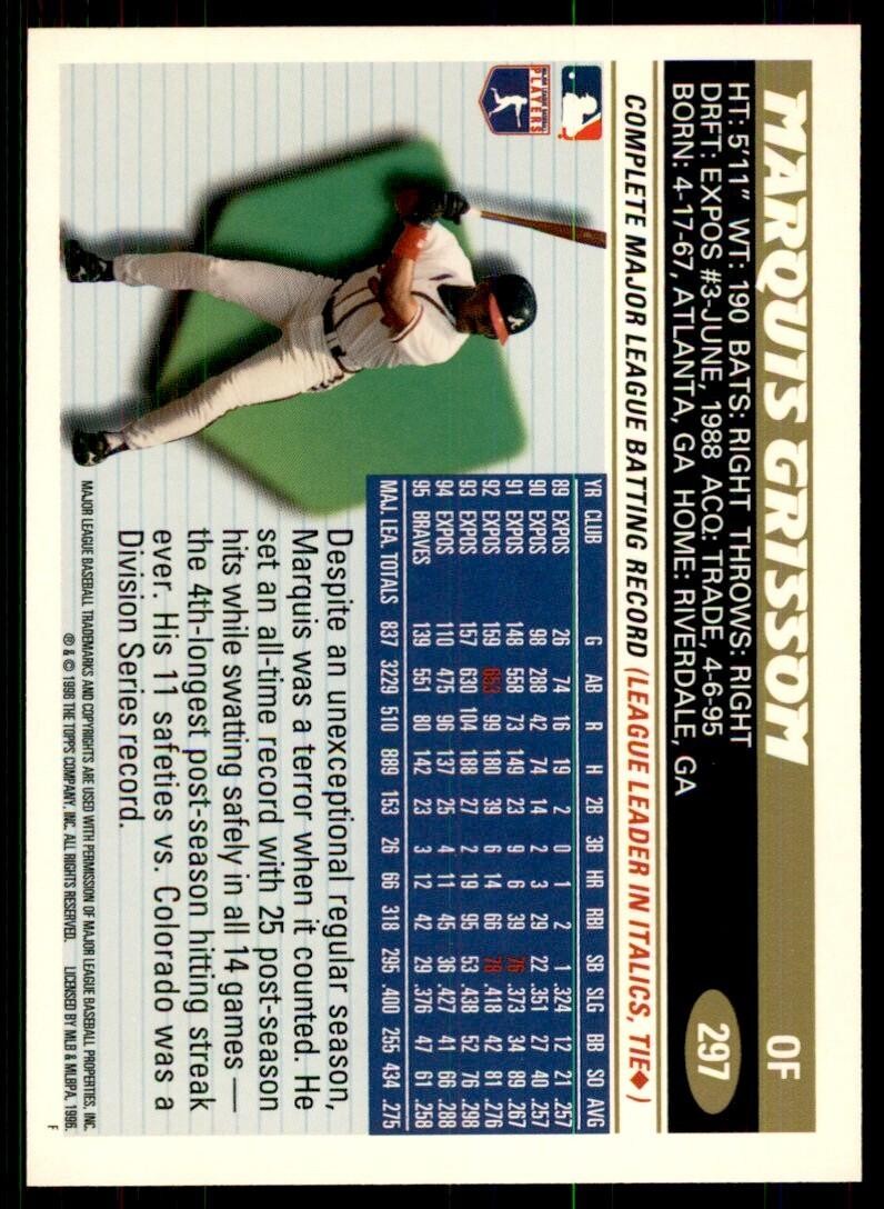 1996 Topps. Marquis Grissom Baseball Cards #297