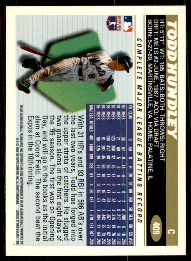 1996 Topps. Todd Hundley Baseball Cards #409
