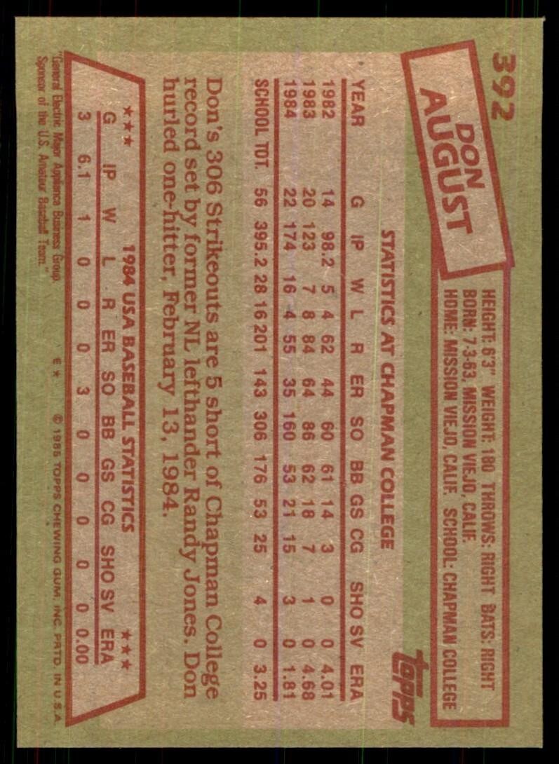 1985 Topps Don August B Football Cards #392