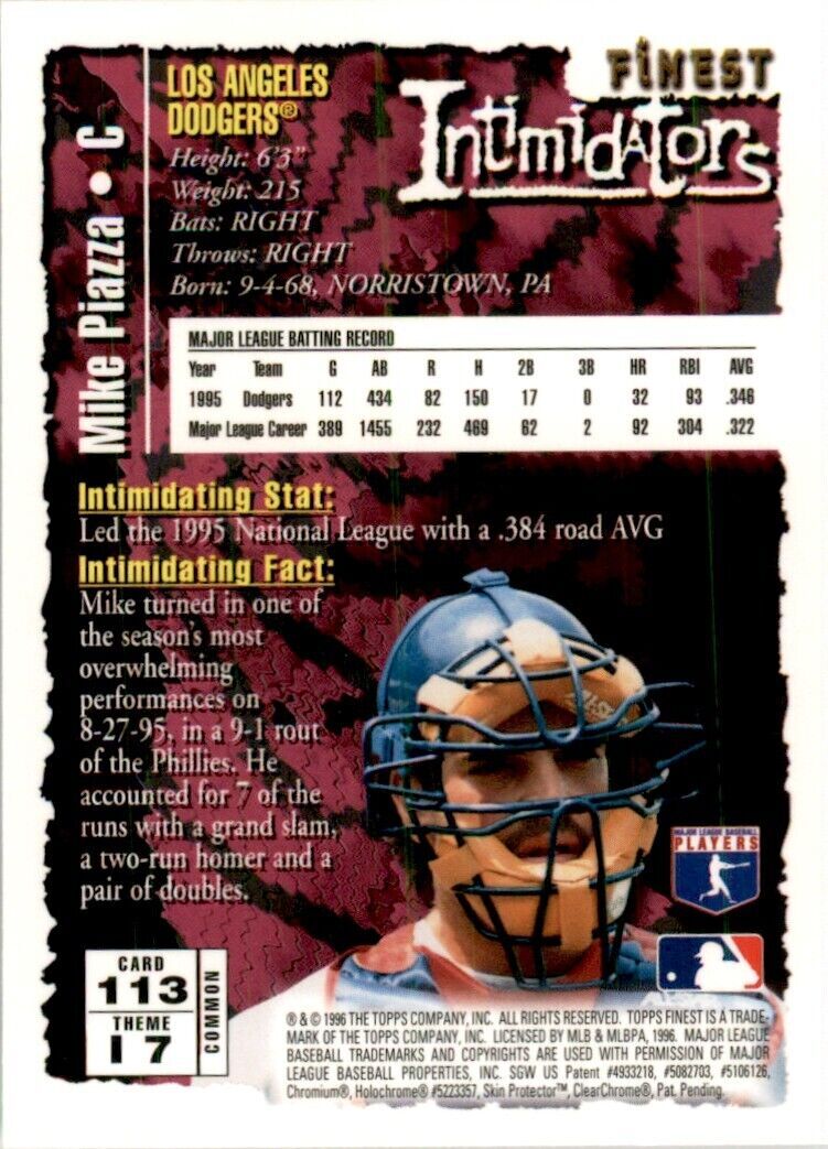 1996 Topps Finest Mike Piazza . Los Angeles Dodgers/New York Yankees #113