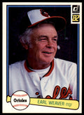 1982 Donruss Baseball Card Earl Weaver Baltimore Orioles #27