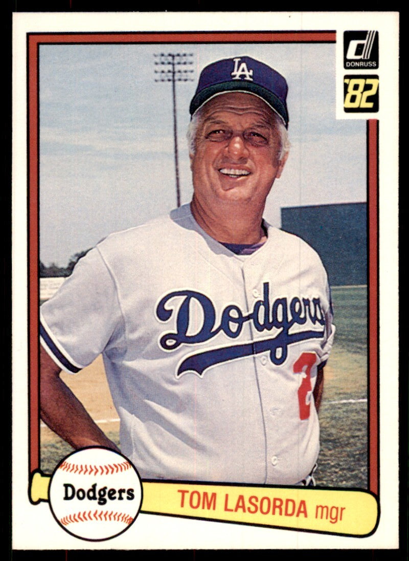 1982 Donruss Baseball Card Tom Lasorda Los Angeles Dodgers #110