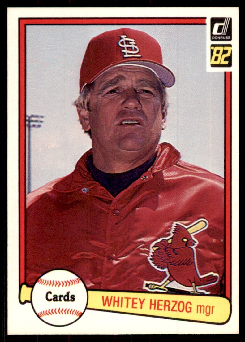 1982 Donruss Baseball Card Whitey Herzog St. Louis Cardinals #190