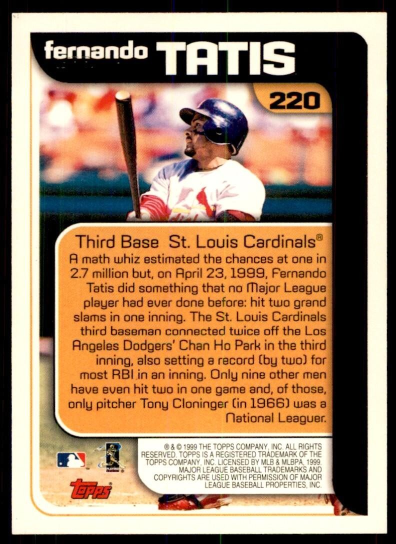 2000 Topps Fernando Tatis Baseball Card St. Louis Cardinals #220