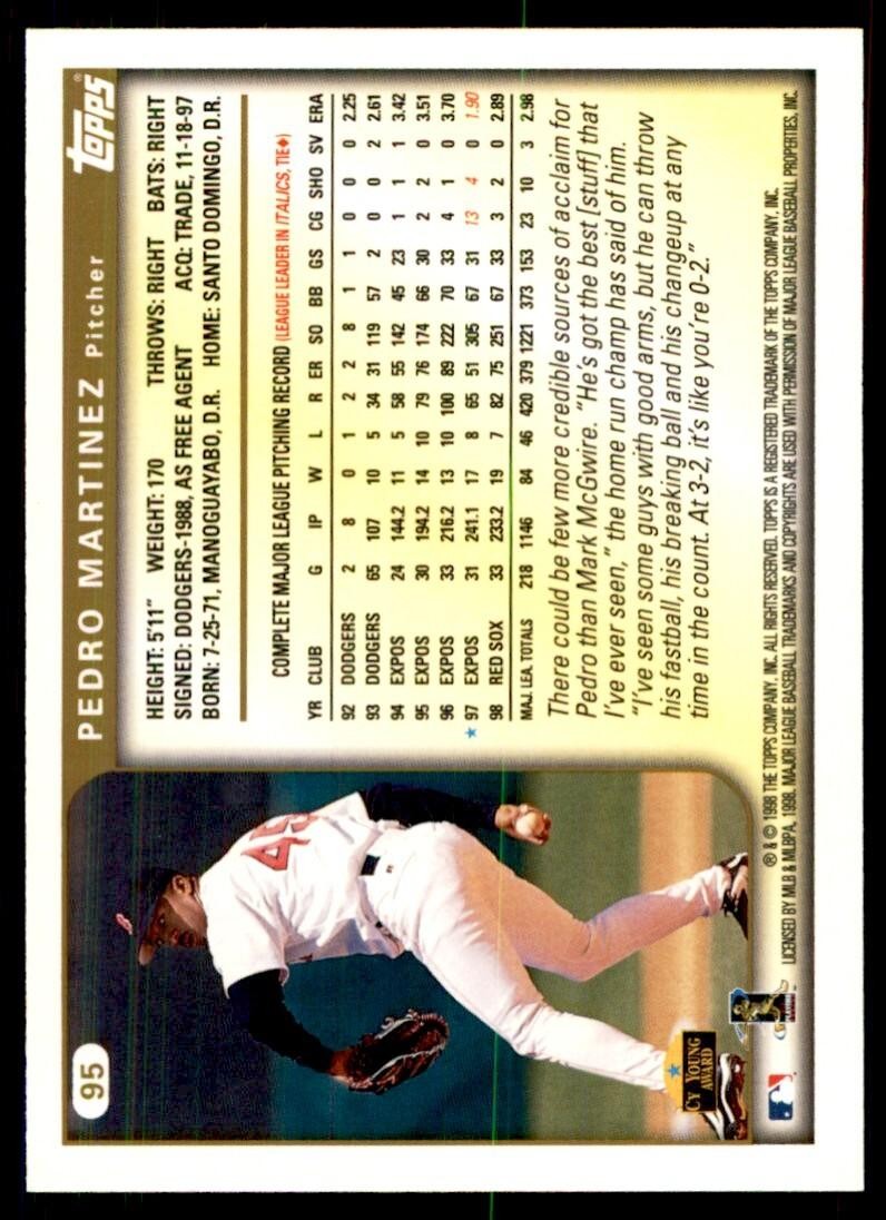 1999 Topps Baseball Card Pedro Martinez A Boston Red Sox #95