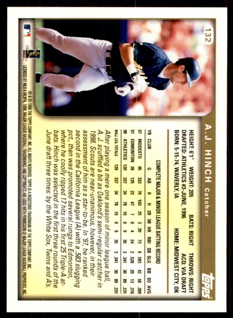 1999 Topps Baseball Card A.J. Hinch Oakland Athletics #132