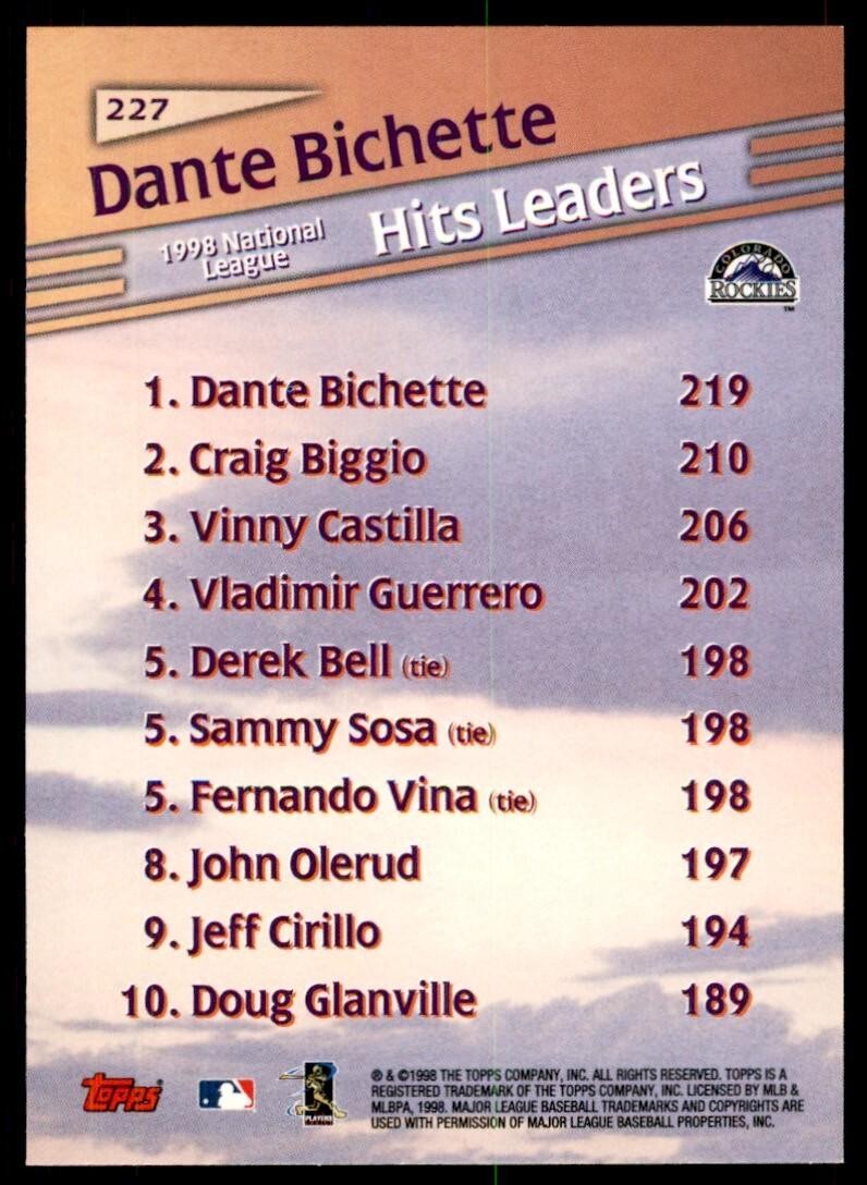 1999 Topps Baseball Card Dante Bichette A Colorado Rockies #227