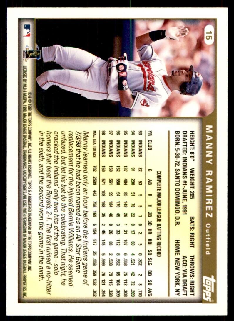 1999 Topps Baseball Card Manny Ramirez A Cleveland Indians #15