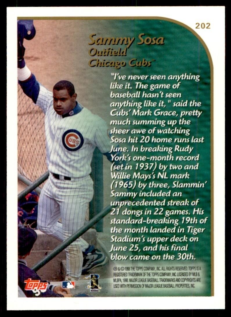 1999 Topps Baseball Card Sammy Sosa AA Chicago Cubs #202