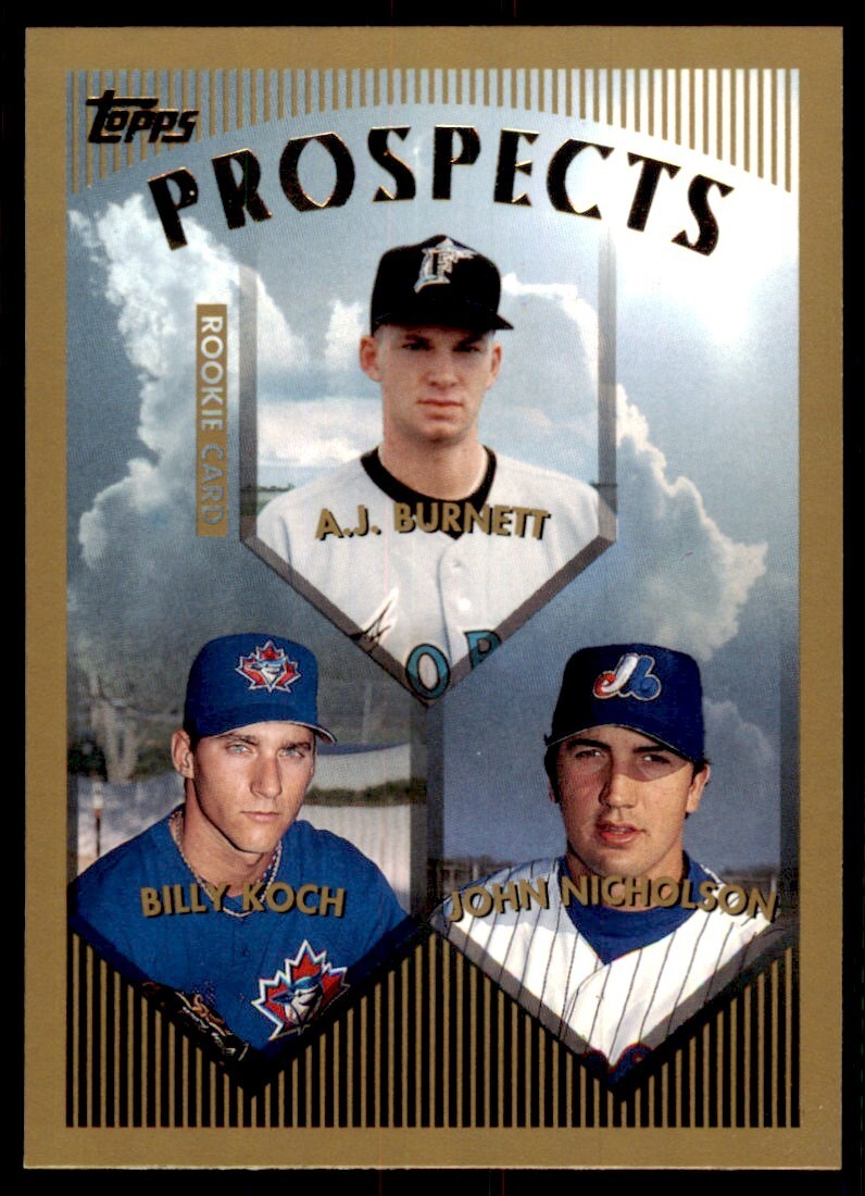 1999 Topps Baseball Card A.J. Burnett/Billy Koch/John Nicholson #437