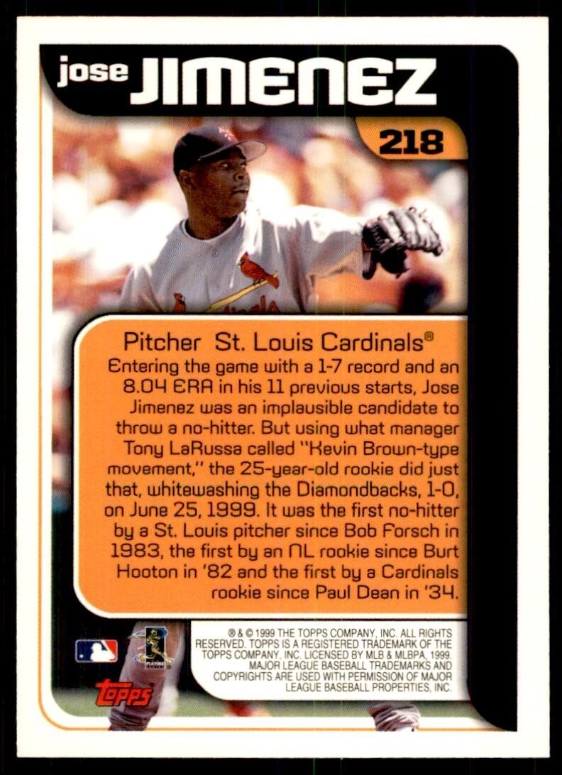 2000 Topps Baseball Card Jose Jimenez St. Louis Cardinals #218