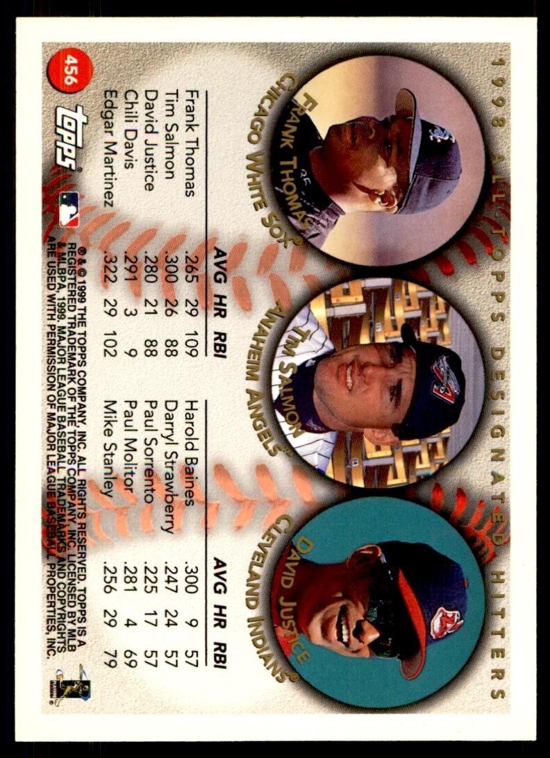 1999 Topps Baseball Card Frank Thomas/Tim Salmon/David Justice #456