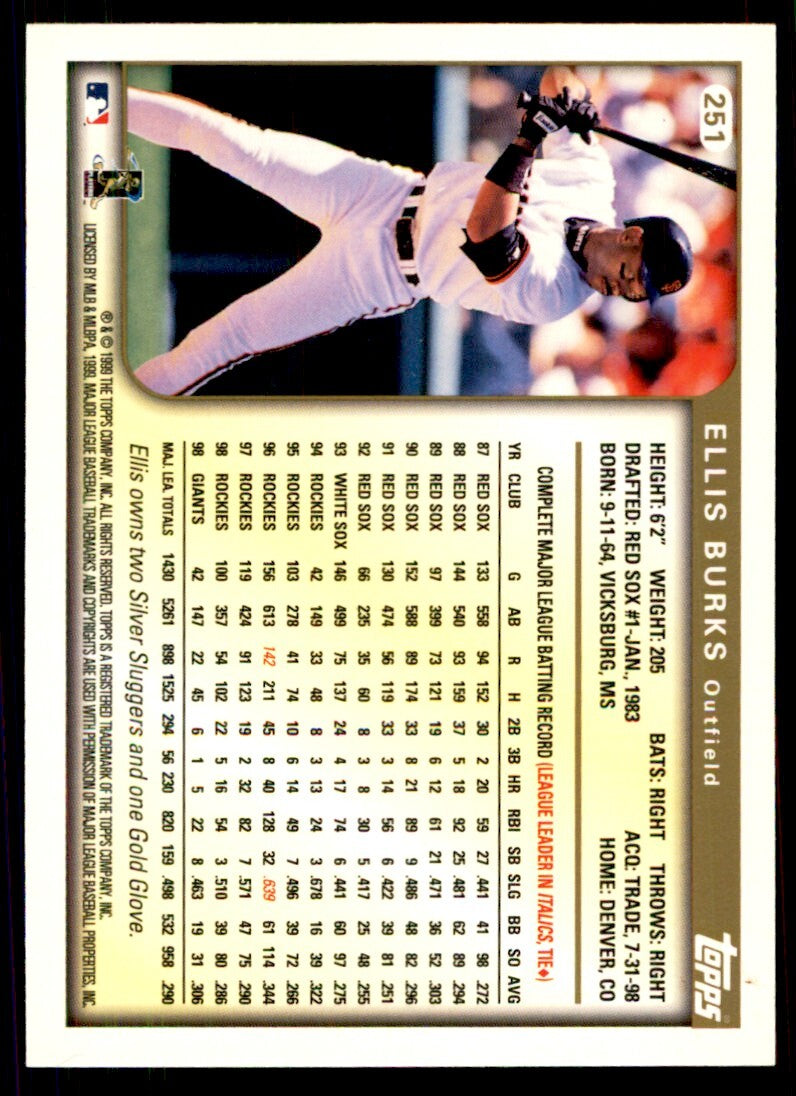 1999 Topps Baseball Card Ellis Burks H San Francisco Giants #251
