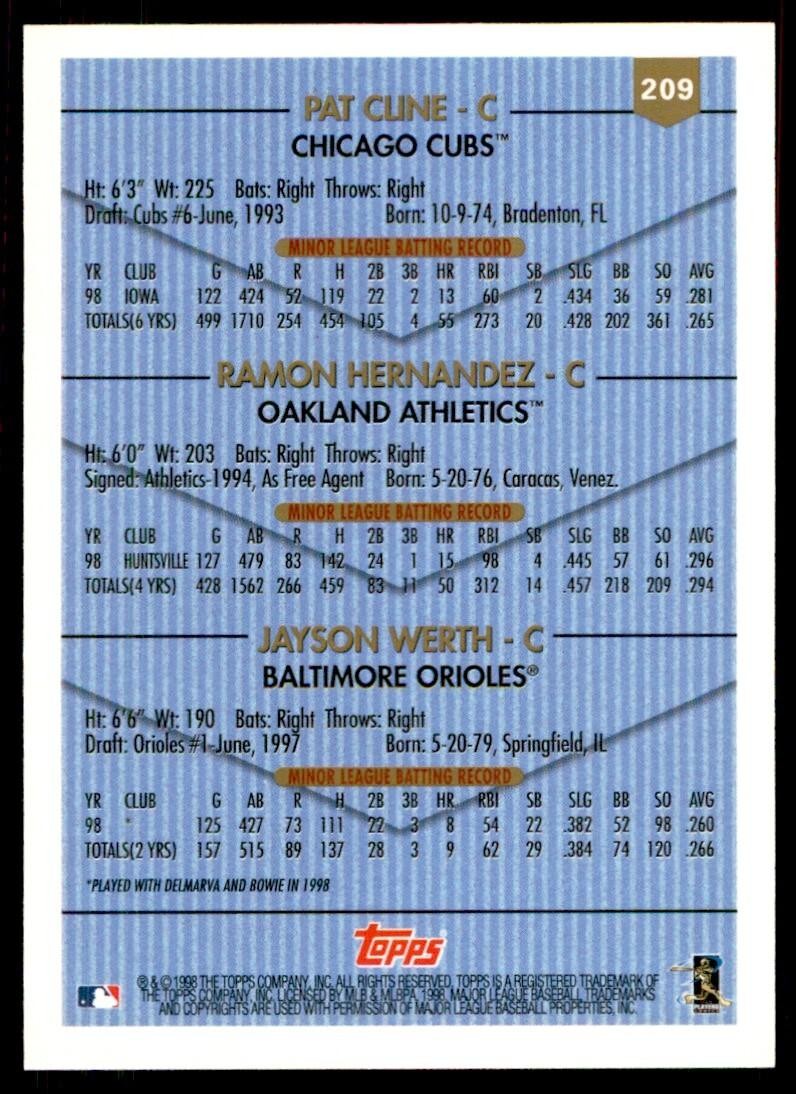 1999 Topps Pat Cline/Ramon Hernandez/Jayson Werth Baseball Card B #209
