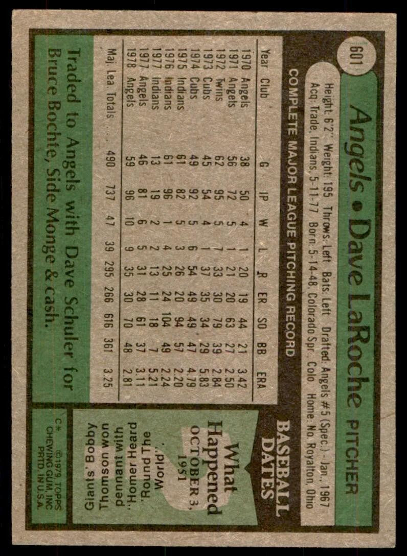 1979 Topps Baseball Card Dave LaRoche D California Angels #601