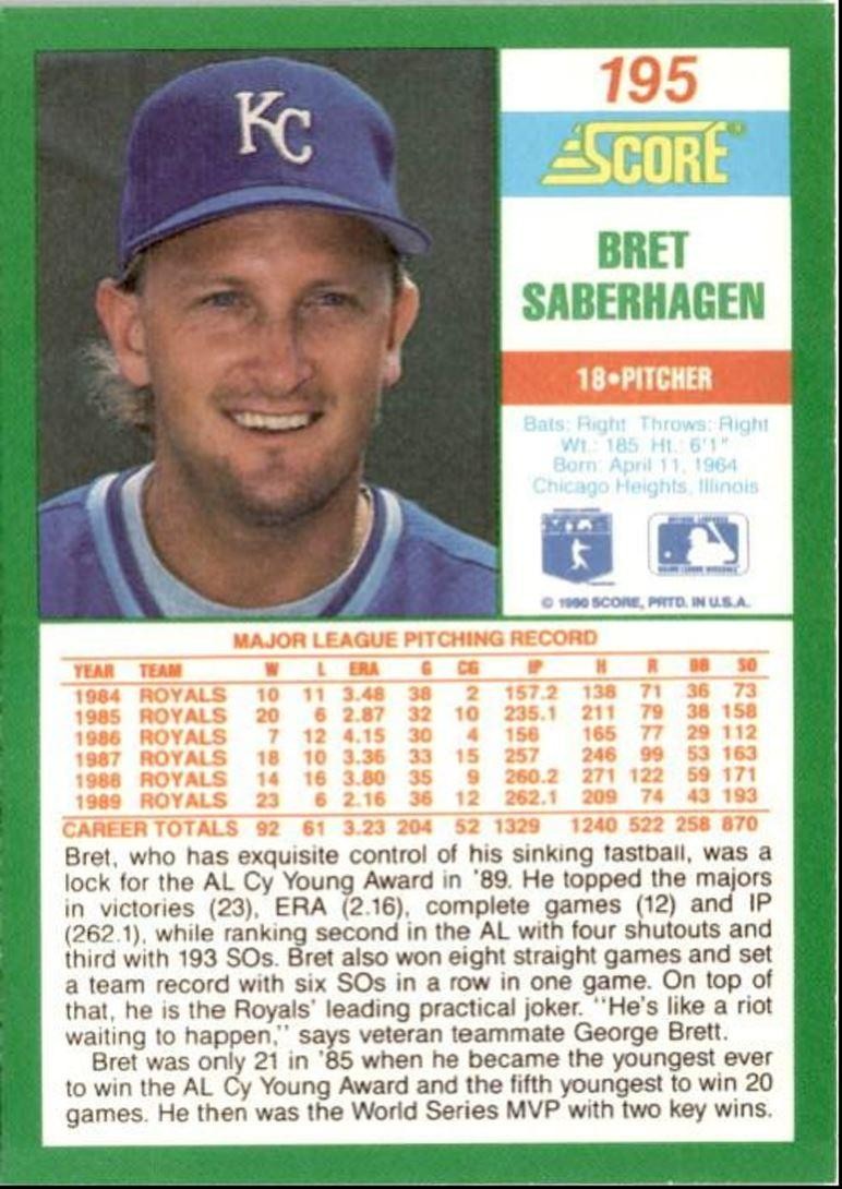 1990 Score Bret Saberhagen a New York Mets #195