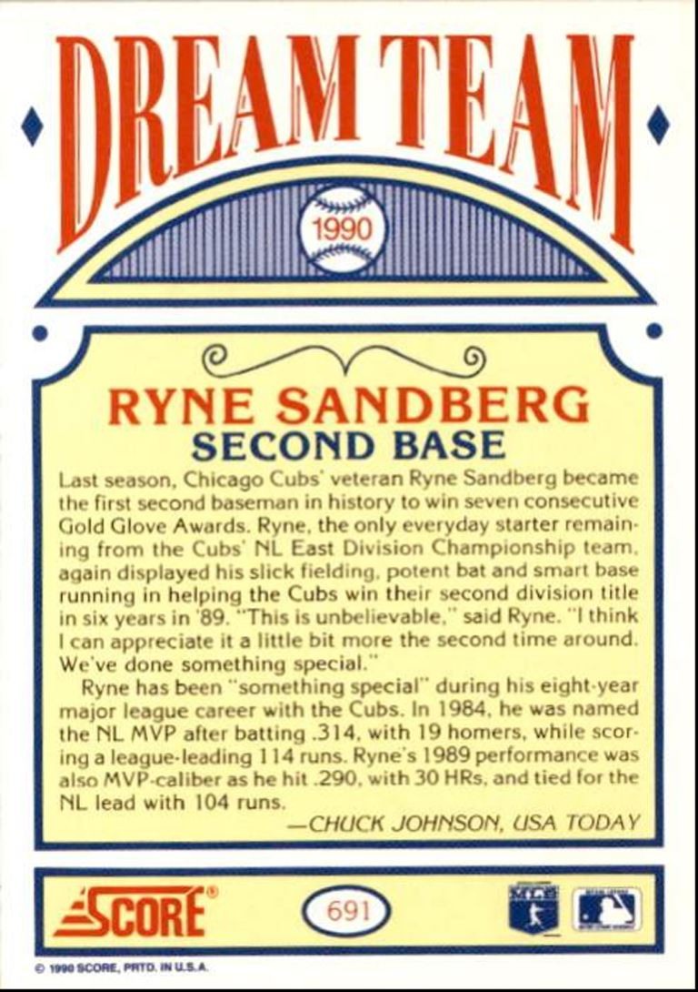 1990 Score Ryne Sandberg z Chicago Cubs #691