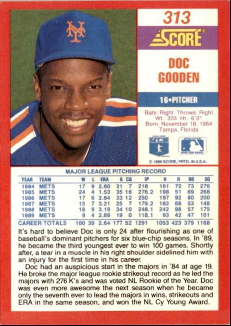 1990 Score Doc Gooden a New York Mets #313