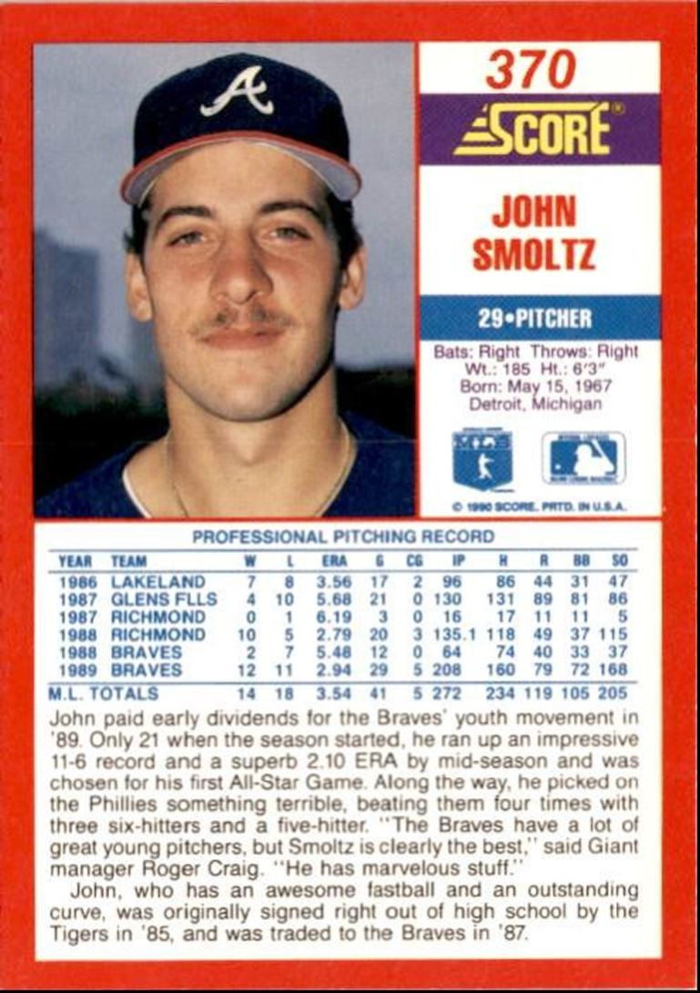 1990 Score John Smoltz a Atlanta Braves #370