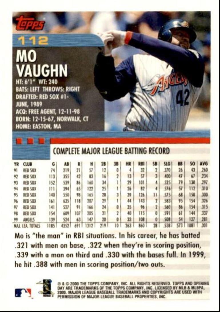2000 Topps Opening Day Mo Vaughn Anaheim Angels #112