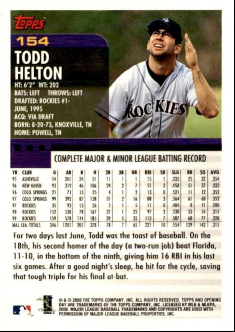 2000 Topps Opening Day Todd Helton a Colorado Rockies #154