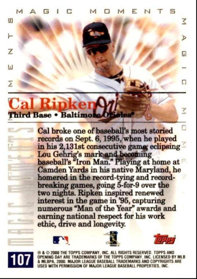2000 Topps Opening Day Cal Ripken Jr. / Baltimore Orioles #107