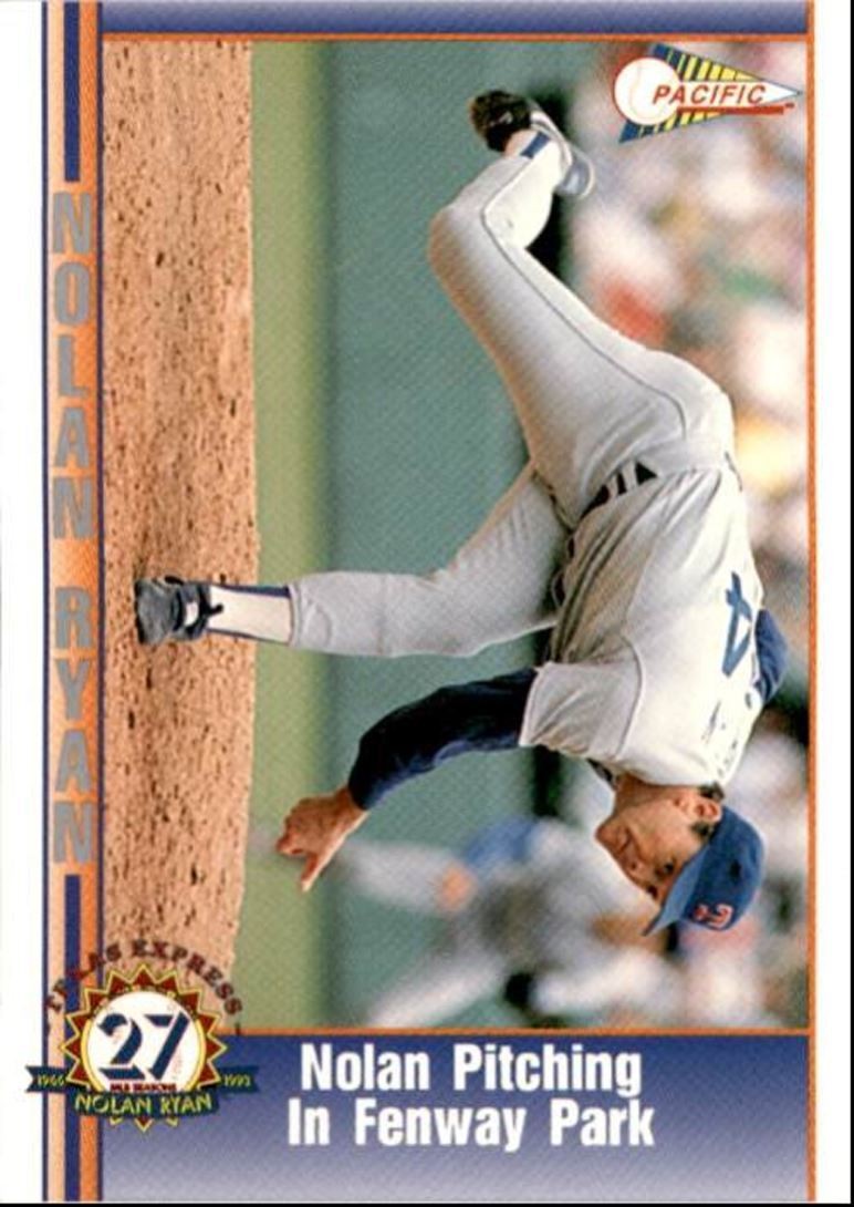 1993 Pacific Texas Express Baseball Card Nolan Ryan Nolan Pitching in Fenway