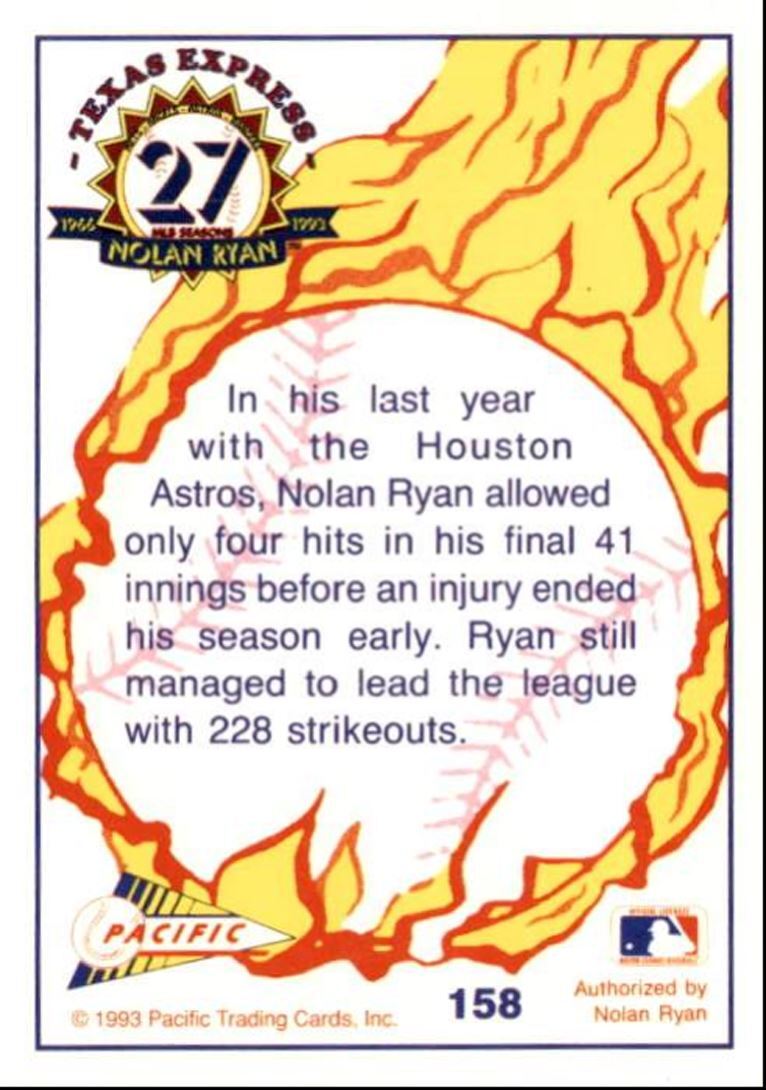 1993 Pacific Texas Express Baseball Card Nolan Ryan Leaving Houston in Style
