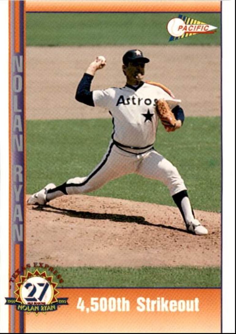 1993 Pacific Texas Express Baseball Card Nolan Ryan 4500 Strikeout California